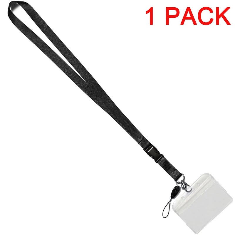 YOUOWO Lanyard with Badge Holder,Black Neck Strap Detachable Buckle Lanyard with Horizontal id Name Tag Card Holders Zipper Waterproof Resealable Clear Plastic Pack of 1 - Image 3